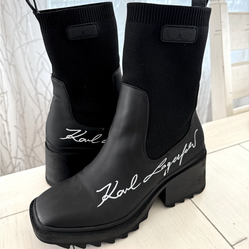 KARL LAGERFELD Women Damen Cavsi Stiefelette Black Rubber Boots Size 7